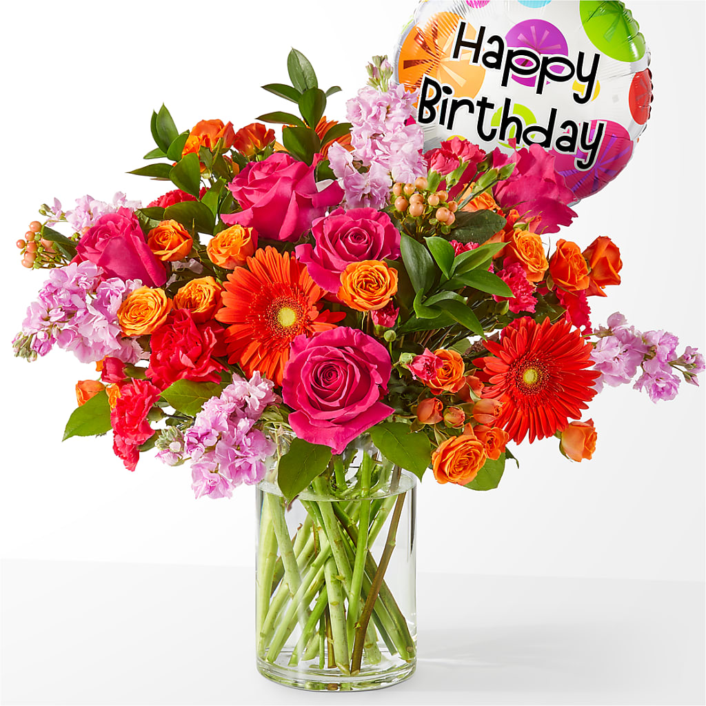 Fiesta Bouquet with Birthday Balloon – FLOWERS BY DICK & SON INC, Akron OH