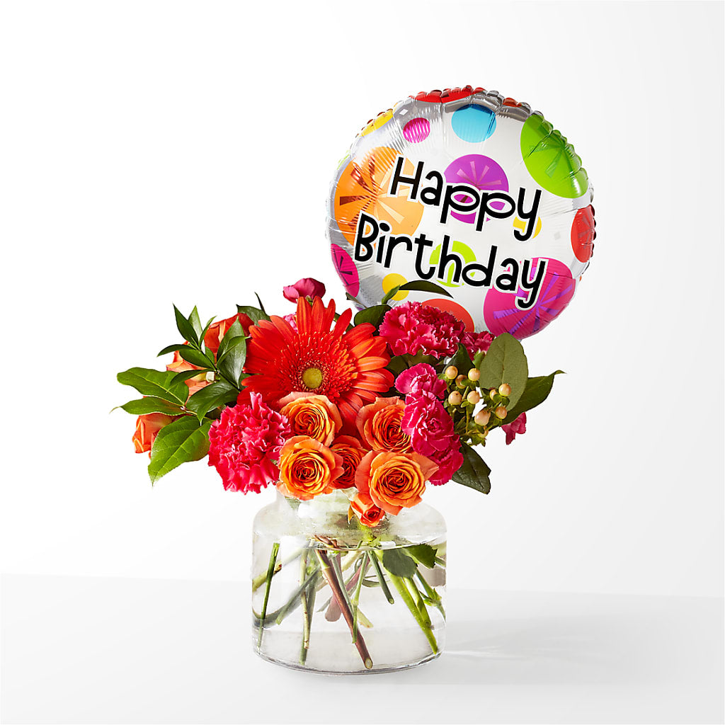 Fiesta Bouquet with Birthday Balloon – FLOWERS BY DICK & SON INC, Akron OH