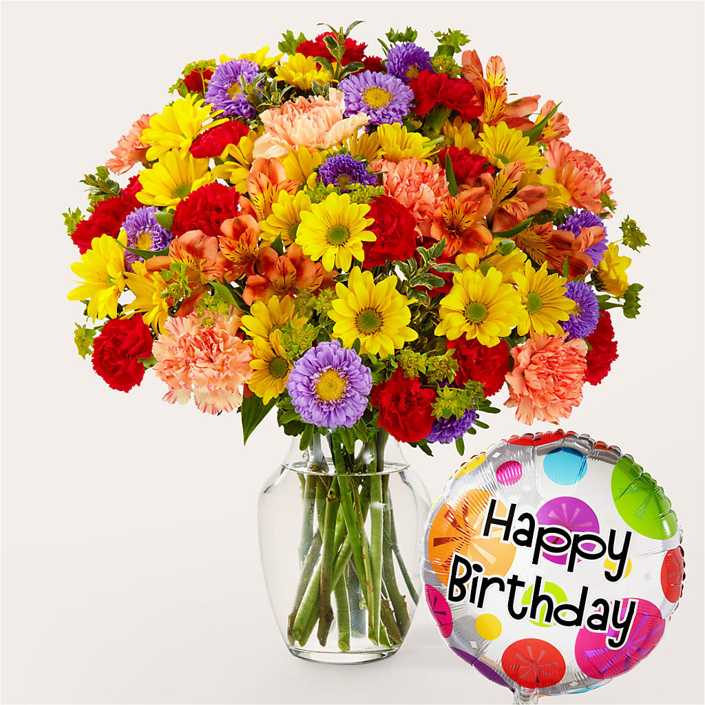 Kaleidoscope Bouquet with Birthday Balloon – FLOWERS BY DICK & SON INC, Akron OH