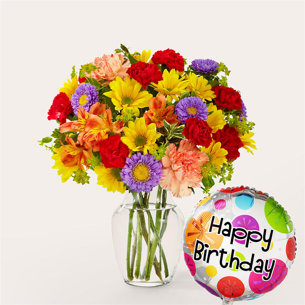 Kaleidoscope Bouquet with Birthday Balloon – FLOWERS BY DICK & SON INC, Akron OH