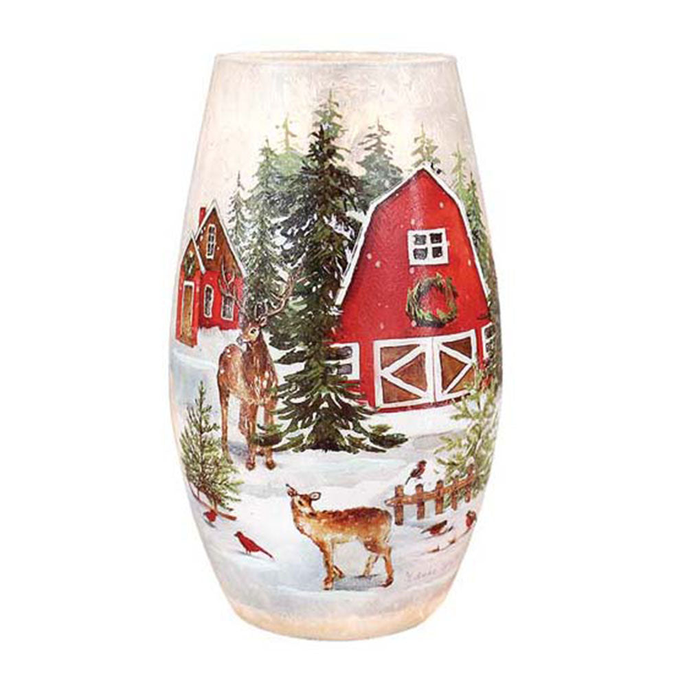 Reindeer Visit Pre-Lit Medium Vase - Winter Barn