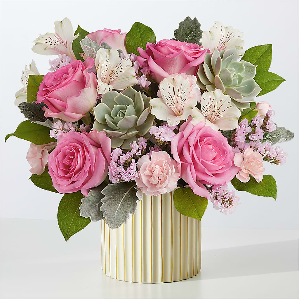 Dusty Rose Bouquet with Ivory Vase – FLOWERS BY DICK & SON INC, Akron OH