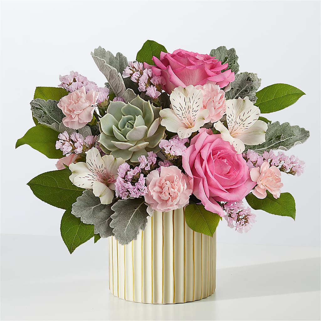 Dusty Rose Bouquet with Ivory Vase – FLOWERS BY DICK & SON INC, Akron OH