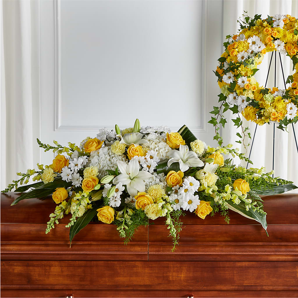 Golden Harmony Casket Spray – FLOWERS BY DICK & SON INC, Akron OH