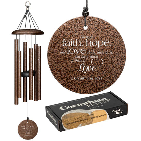 COPPER VEIN WIND RIVER CORINTHIAN BELLS HARMONIES WINDCHIME - FAITH, HOPE & LOVE