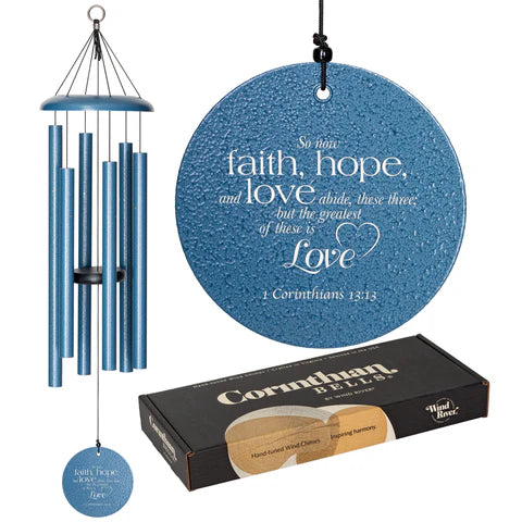 SKY BLUE WIND RIVER CORINTHIAN BELLS HARMONIES WINDCHIME - FAITH, HOPE & LOVE