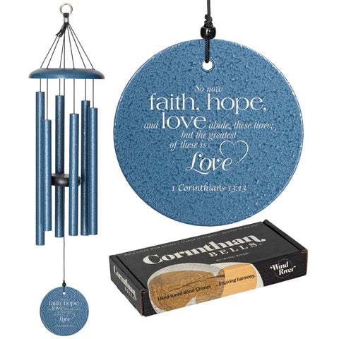 Sky Blue Wind River Corinthian Bells Harmonies Windchime - Faith, Hope & Love – FLOWERS BY DICK & SON INC, Akron OH