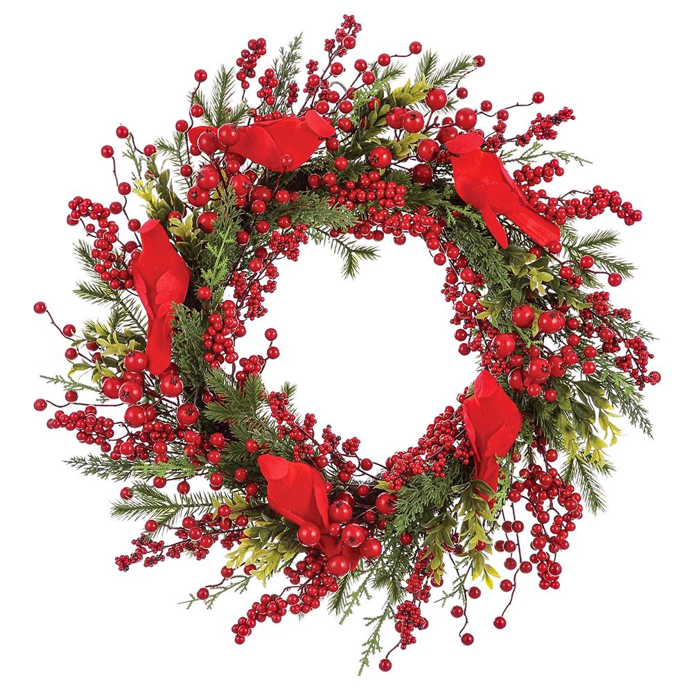 24inch Cardinal, Berry & Pine Wreath