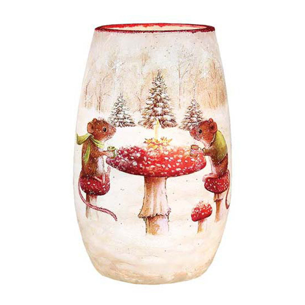 Merry Mice Pre-Lit Small Vase - Mushroom Table Scene