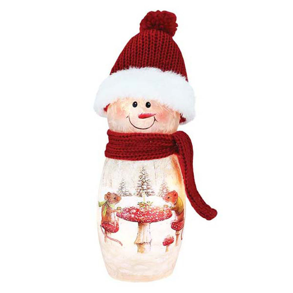 Merry Mice Pre-Lit Snowman with Hat & Scarf - Mushroom Table Scene