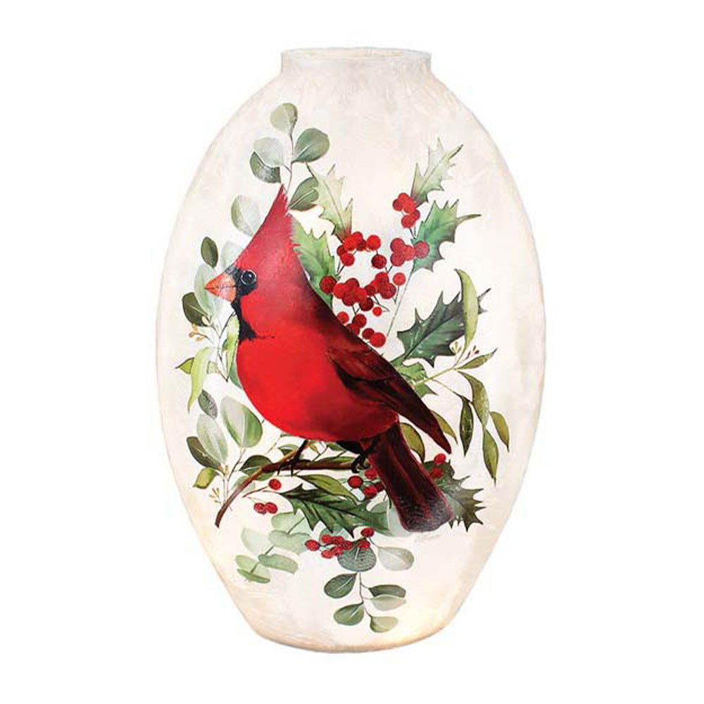 Cardinal Christmas Pre-Lit Glass - Red Cardinal on Branch