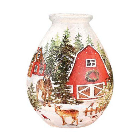 Reindeer Visit Pre-Lit Small Glass - Winter Barn
