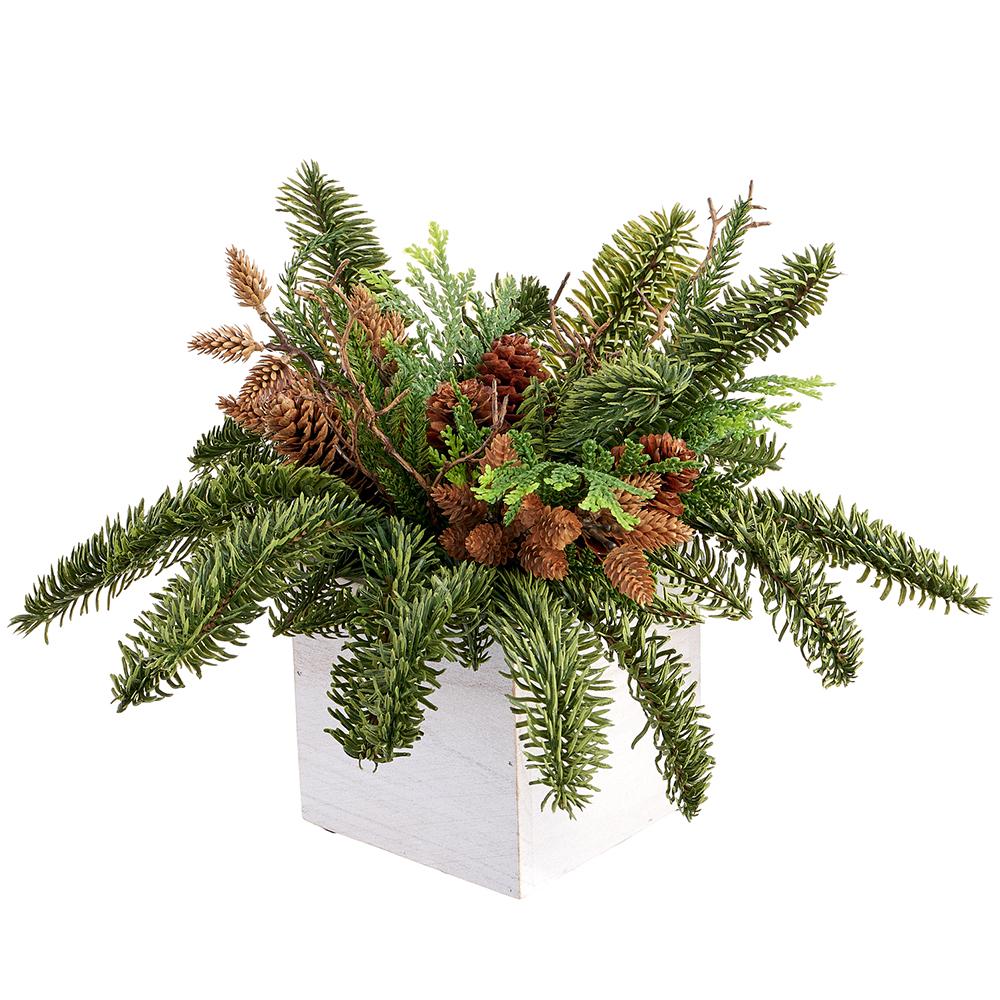 Pine & Pine Cones in Wood Planter